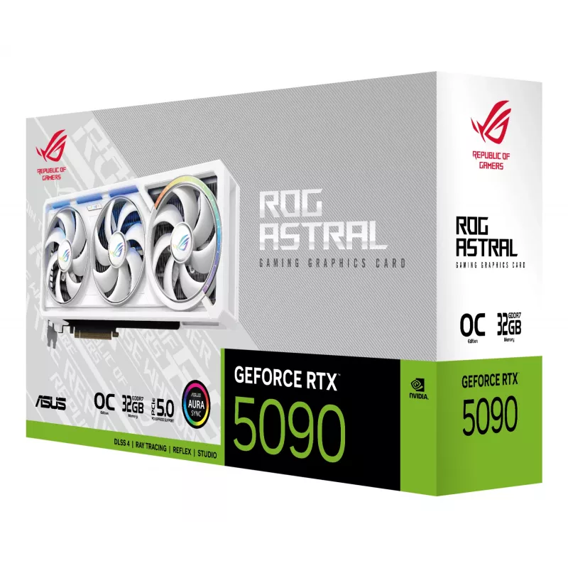Placa gráfica ASUS ROG Astral GeForce RTX 5090, 32 GB GDDR7, 512 bits, PCIe 5.0, 3 ventoinhas, branca