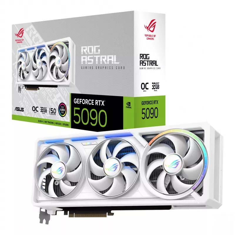 Placa gráfica ASUS ROG Astral GeForce RTX 5090, 32 GB GDDR7, 512 bits, PCIe 5.0, 3 ventoinhas, branca