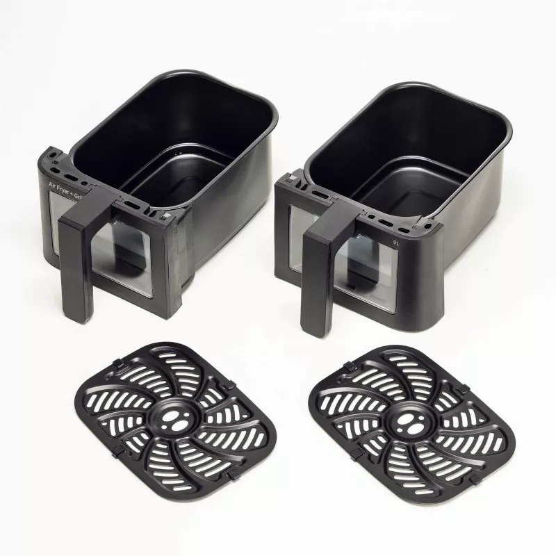 Ariete 4631 fritadeira de ar quente dupla 9L, 2400W, capacidade total 9L, 11 programas, multifunções, até 3,6 kg de alimentos fritos temperatura até 200°C, cesto duplo, preto
