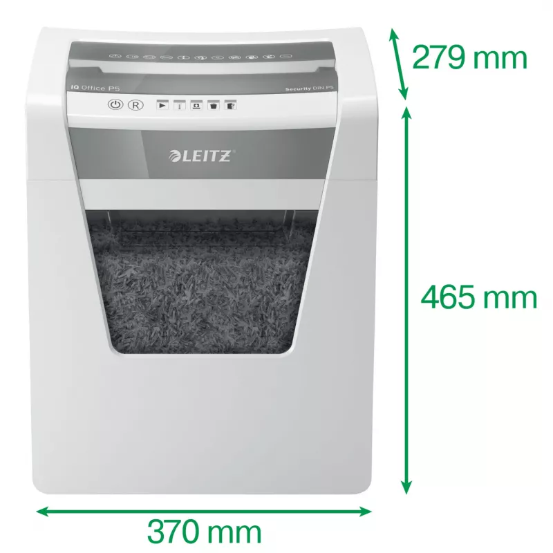 Destruidora de documentos Leitz IQ Office Security P5, corte micro, 22,3 cm, 2 x 15 mm, 23 l, 250 folhas, 55 dB