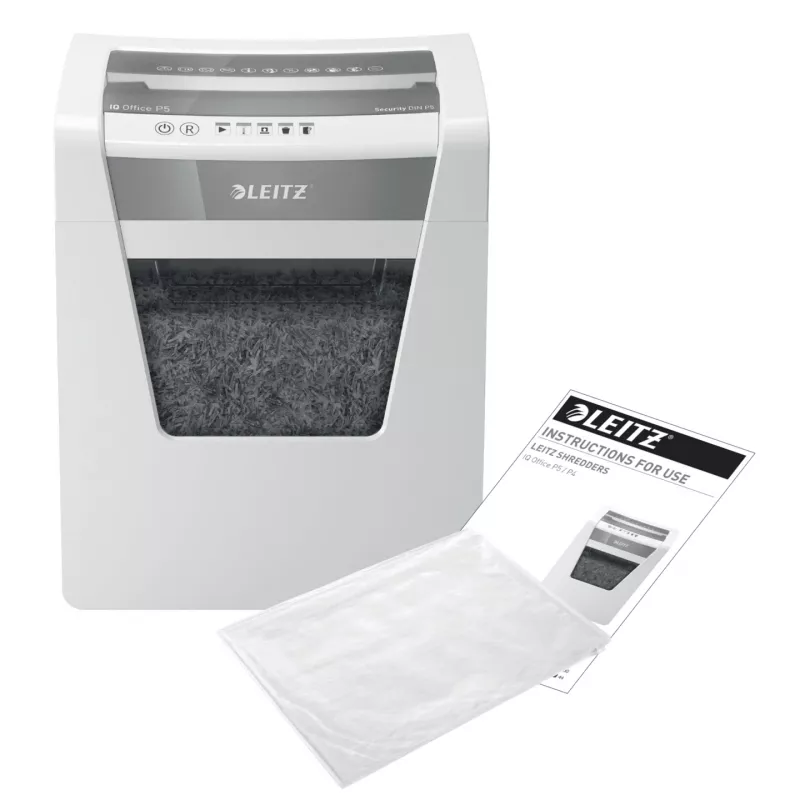 Destruidora de documentos Leitz IQ Office Security P5, corte micro, 22,3 cm, 2 x 15 mm, 23 l, 250 folhas, 55 dB