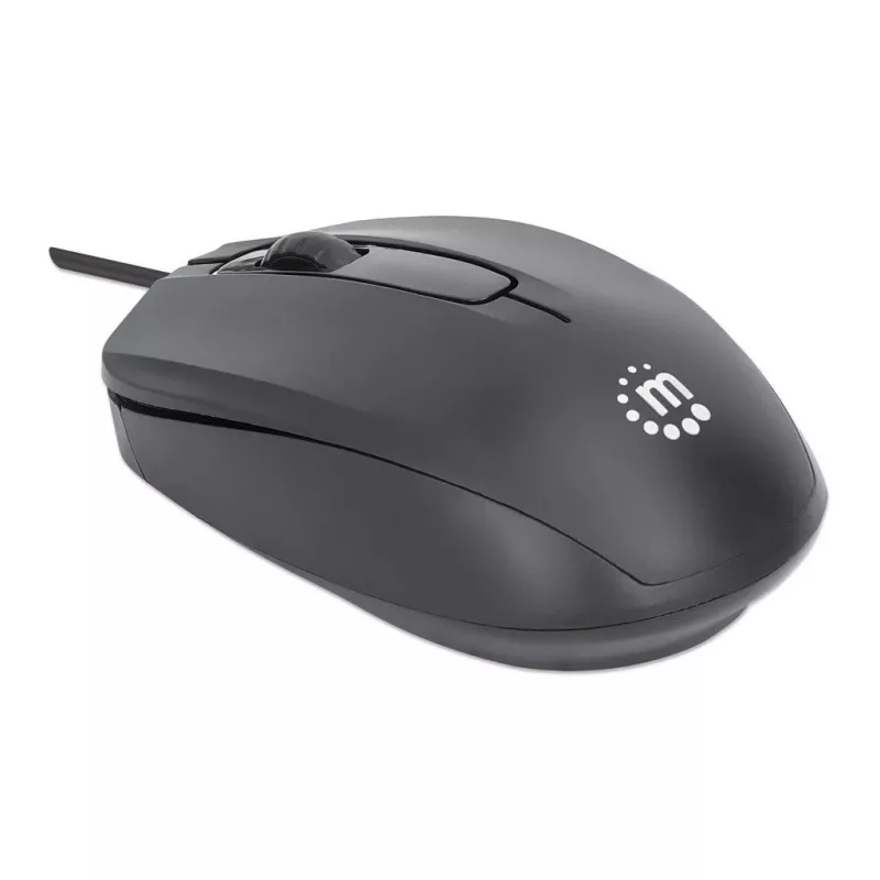 Rato com fio Manhattan Comfort II USB, preto, 1000 dpi, USB-A, ótico, ambidestro, portátil/compacto, três botões com roda de deslocamento, três anos de garantia