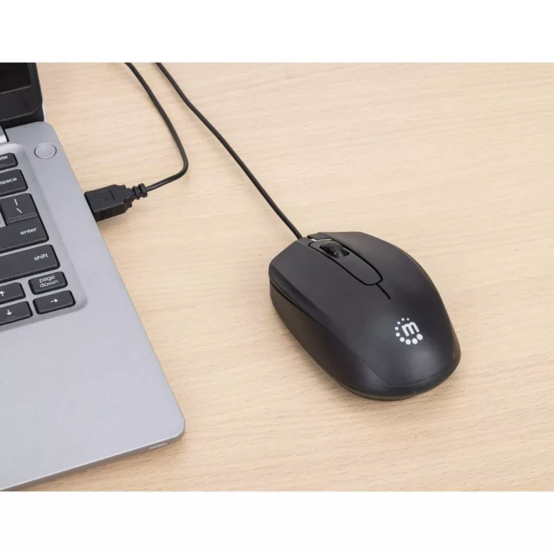 Rato com fio Manhattan Comfort II USB, preto, 1000 dpi, USB-A, ótico, ambidestro, portátil/compacto, três botões com roda de deslocamento, três anos de garantia