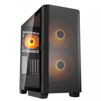 Caixa de PC midi tower Cougar Airface FLO ARGB, preto — suporta 2x 180 mm à frente, 1x 120 mm atrás, unidades de 2,5/3,5 polegadas, 240×480×509 mm
