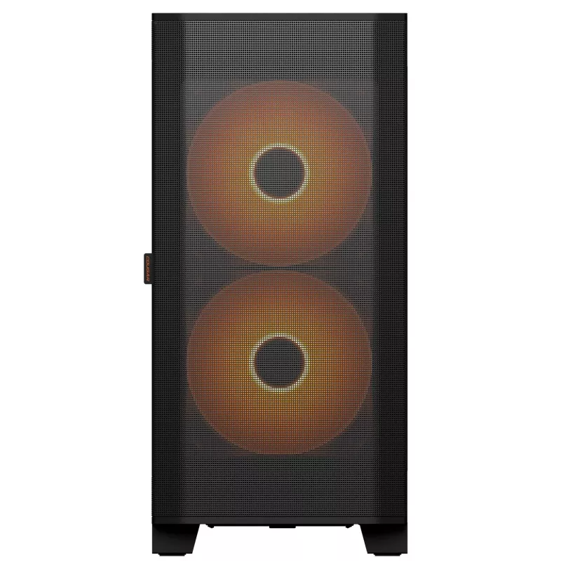 Caixa de PC midi tower Cougar Airface FLO ARGB, preto — suporta 2x 180 mm à frente, 1x 120 mm atrás, unidades de 2,5/3,5 polegadas, 240×480×509 mm