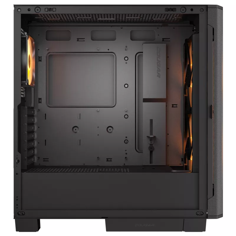 Caixa de PC midi tower Cougar Airface FLO ARGB, preto — suporta 2x 180 mm à frente, 1x 120 mm atrás, unidades de 2,5/3,5 polegadas, 240×480×509 mm