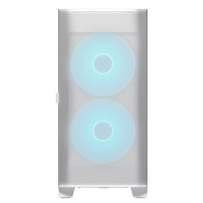 Caixa de PC midi tower COUGAR Airface FLO ARGB branco — 2x180 mm à frente, 1x120 mm atrás, suporta HDD de 2,5 polegadas/3,5 polegadas, 240×480×509 mm