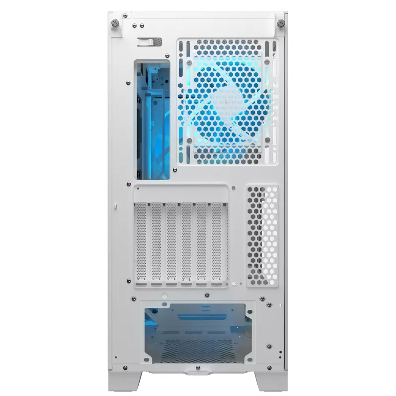 Caixa de PC midi tower COUGAR Airface FLO ARGB branco — 2x180 mm à frente, 1x120 mm atrás, suporta HDD de 2,5 polegadas/3,5 polegadas, 240×480×509 mm
