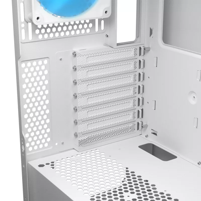 Caixa de PC midi tower COUGAR Airface FLO ARGB branco — 2x180 mm à frente, 1x120 mm atrás, suporta HDD de 2,5 polegadas/3,5 polegadas, 240×480×509 mm