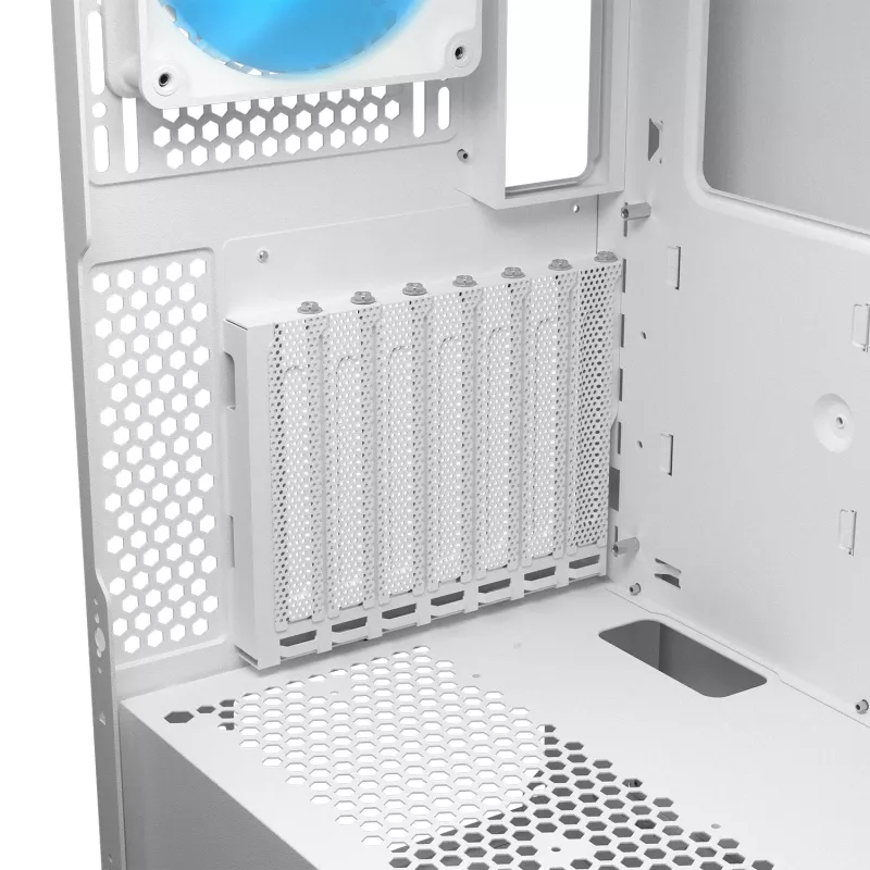 Caixa de PC midi tower COUGAR Airface FLO ARGB branco — 2x180 mm à frente, 1x120 mm atrás, suporta HDD de 2,5 polegadas/3,5 polegadas, 240×480×509 mm