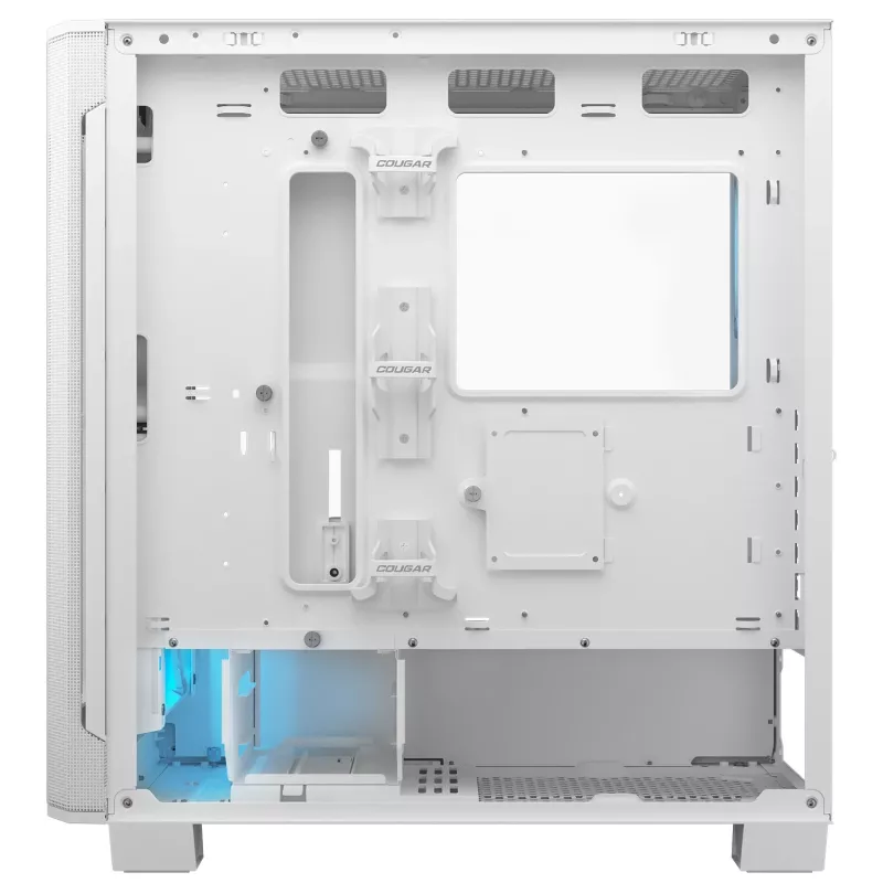 Caixa de PC midi tower COUGAR Airface FLO ARGB branco — 2x180 mm à frente, 1x120 mm atrás, suporta HDD de 2,5 polegadas/3,5 polegadas, 240×480×509 mm