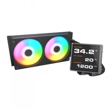 Refrigeração líquida all-in-one para CPU Cougar Poseidon Vistek Pro 240, ARGB, ventoinha de 120 mm, 700–2500 RPM, preto