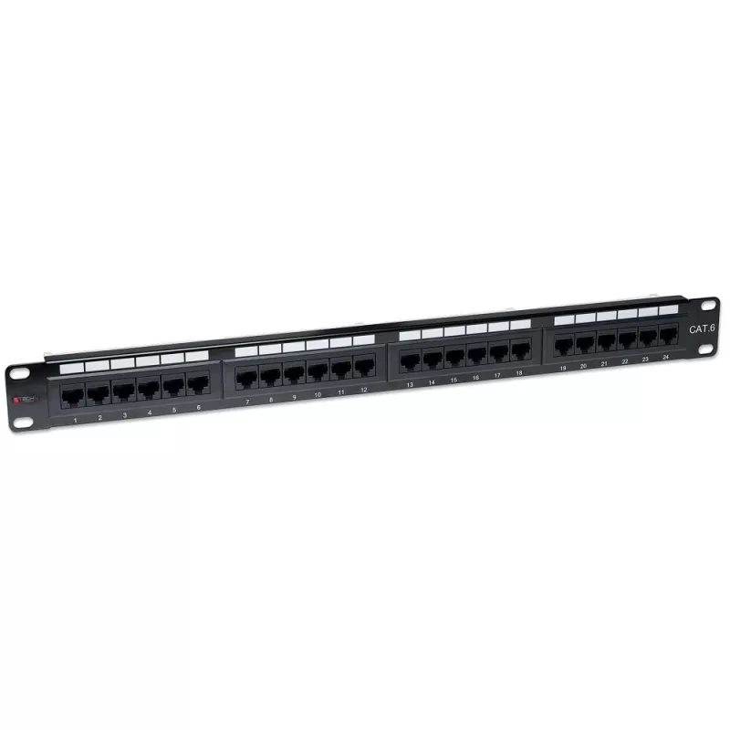 Patch panel Techly UTP 24 portas RJ45 Cat.6 I-PP 24-RU-C6T, IEEE 802.3, IEEE 802.3ab, IEEE 802.3u, 10/100/1000Base-T(X), Fast Ethernet, Gigabit Ethernet, 1000 Mbit/s, RJ-45, dourado