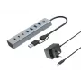 Conceptronic HUBBIES20GP hub USB 3.0 de 7 portas com fonte de alimentação, 5Gbps, USB-C x 3, USB-A x 4