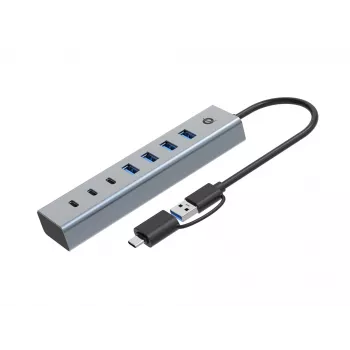 Conceptronic HUBBIES20GP hub USB 3.0 de 7 portas com fonte de alimentação, 5Gbps, USB-C x 3, USB-A x 4