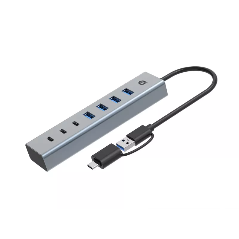 Conceptronic HUBBIES20GP hub USB 3.0 de 7 portas com fonte de alimentação, 5Gbps, USB-C x 3, USB-A x 4