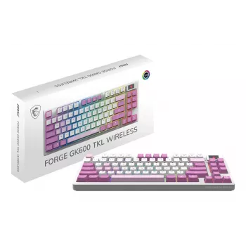Teclado MSI FORGE GK600 TKL WIRELESS VIOLET Gaming USB + Bluetooth QWERTY espanhol rosa, violeta, branco