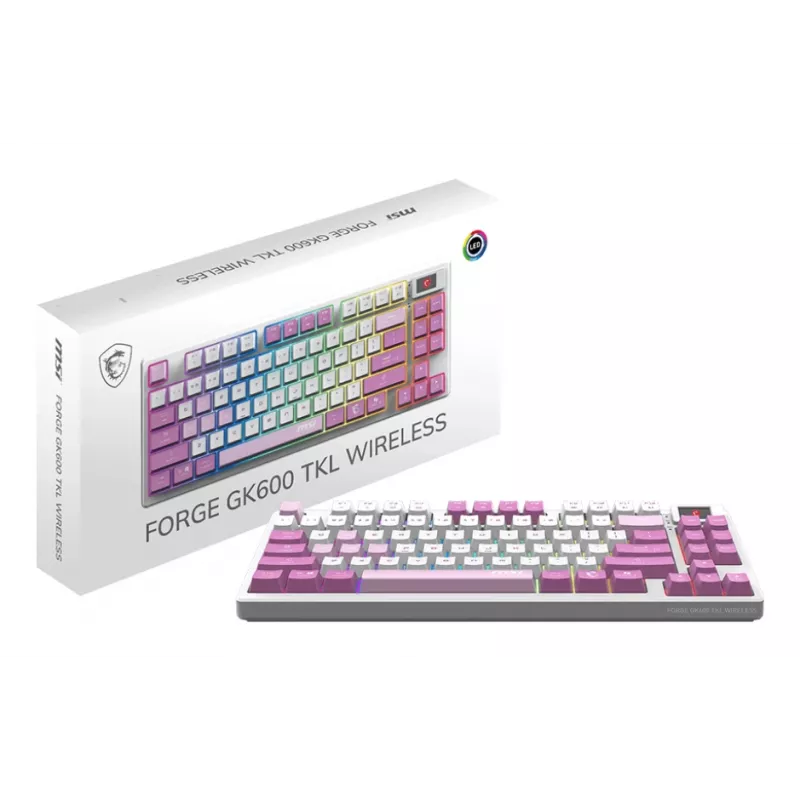 MSI FORGE GK600 TKL teclado gaming sem fios, QWERTZ DE, violeta