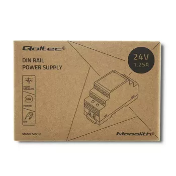 Fonte de alimentação para calha DIN QOLTEC 30W 24V 1,25A cinzento