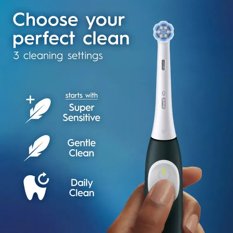 Escova de dentes elétrica BRAUN iO2 — escova de dentes recarregável para adultos, 3 modos, sensor de pressão, 2 cabeças de escova, Forest Green