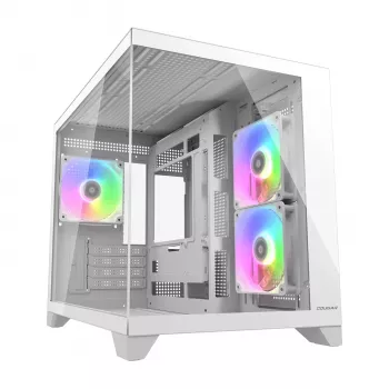 Caixa de PC Mini Tower Cougar FV150 ARGB branco — Micro-ATX / Mini-ITX, janela lateral, 2x120mm + 1x120mm ventoinhas, baías de 2,5 polegadas e 3,5 polegadas