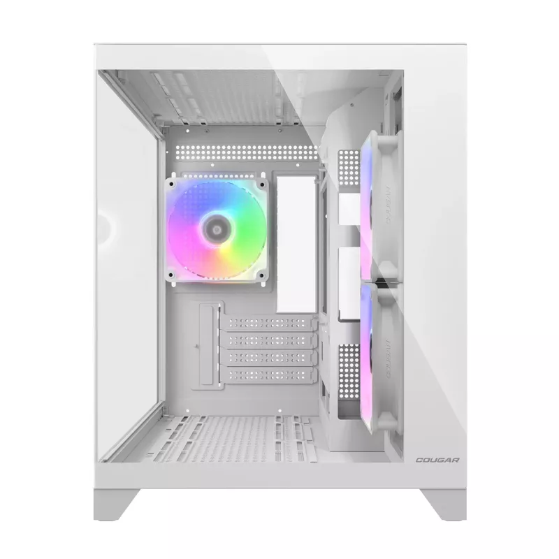 Caixa de PC Mini Tower Cougar FV150 ARGB branco — Micro-ATX / Mini-ITX, janela lateral, 2x120mm + 1x120mm ventoinhas, baías de 2,5 polegadas e 3,5 polegadas