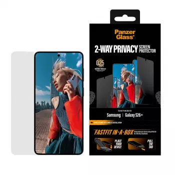 Película protetora de ecrã PanzerGlass privacidade bidirecional para Samsung New Galaxy S 2026 Plus — película PET ultra-ampla com FASTFIT