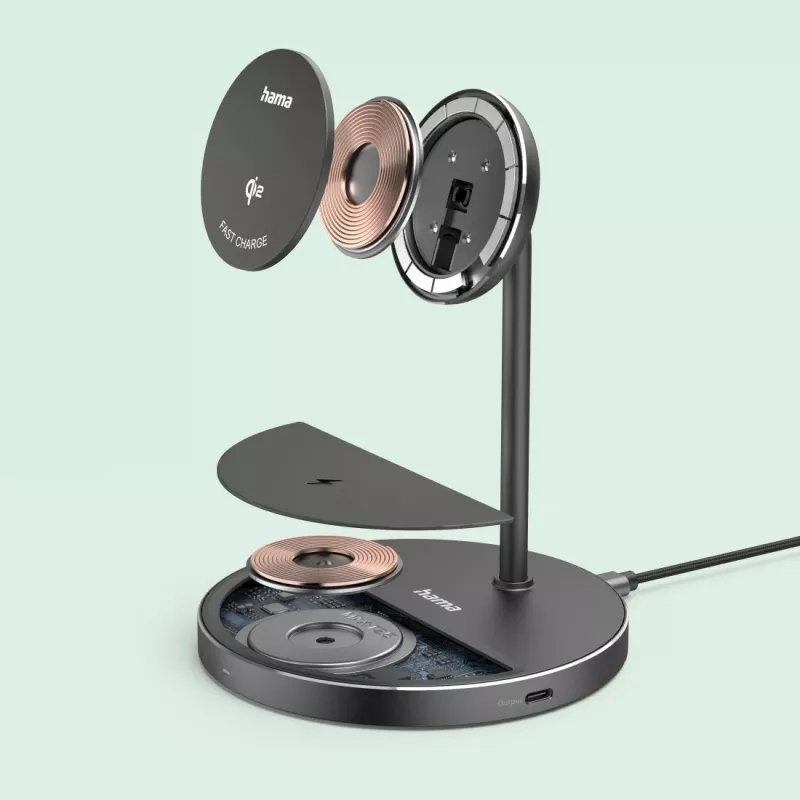 Carregador Hama 00201738 para dispositivos móveis auscultadores, smartphone preto USB carregamento sem fios função de carregamento rápido interior