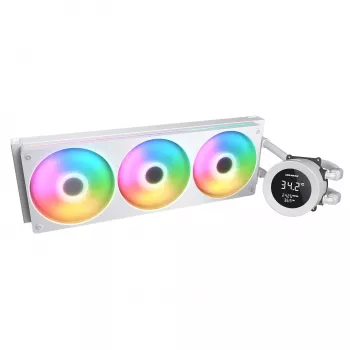 Refrigeração líquida all-in-one para CPU Cougar Poseidon Vistek 360, ARGB, ventoinhas de 120 mm, branco, compatível com LGA1700/AM5