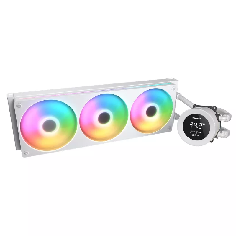 Refrigeração líquida all-in-one para CPU Cougar Poseidon Vistek 360, ARGB, ventoinhas de 120 mm, branco, compatível com LGA1700/AM5