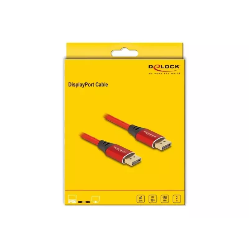 Cabo DisplayPort DeLOCK 16K 60 Hz 2 m vermelho metal