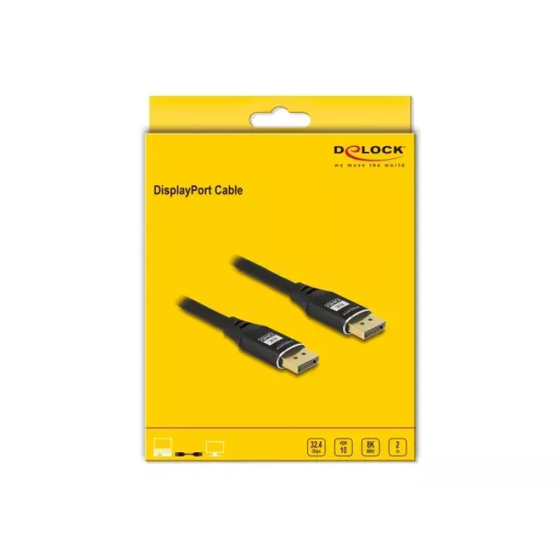 Cabo DisplayPort DeLOCK 8K 60 Hz 2 m preto metal
