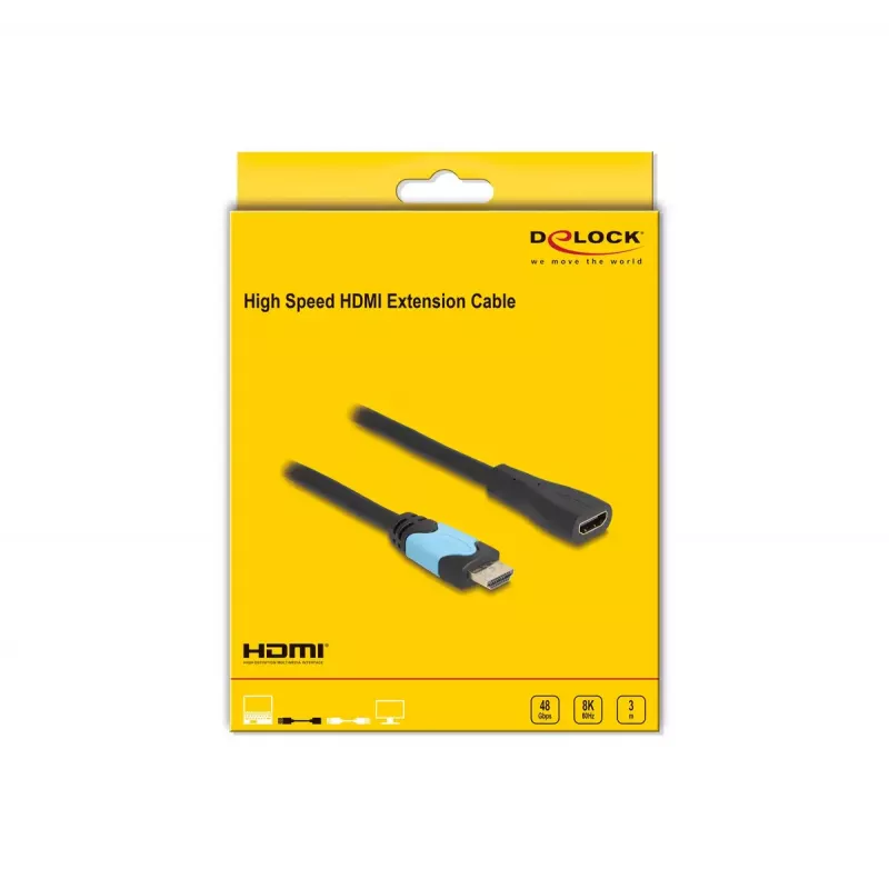 Cabo de extensão HDMI High Speed DeLOCK 48 Gbit/s 8K 60 Hz 3 m