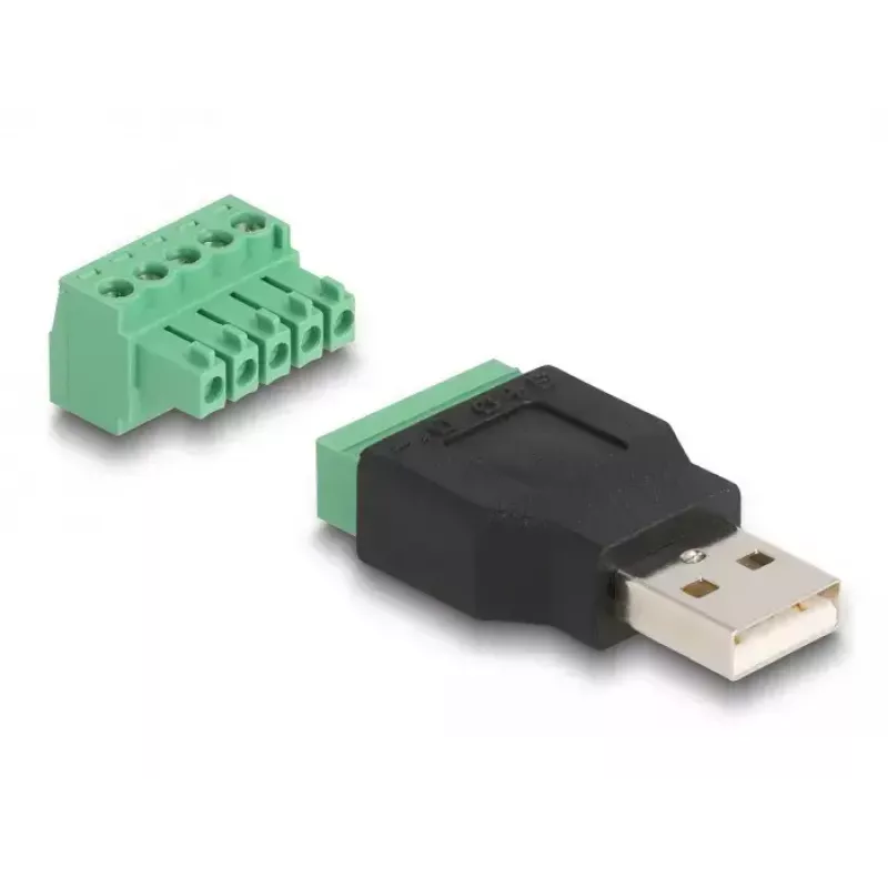 Adaptador DeLOCK USB 2.0 Type-A macho para bloco de terminais, 2 peças, preto verde