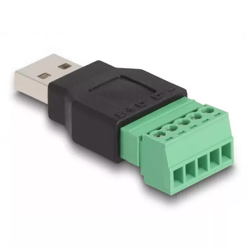 Adaptador DeLOCK USB 2.0 Type-A macho para bloco de terminais, 2 peças, preto verde