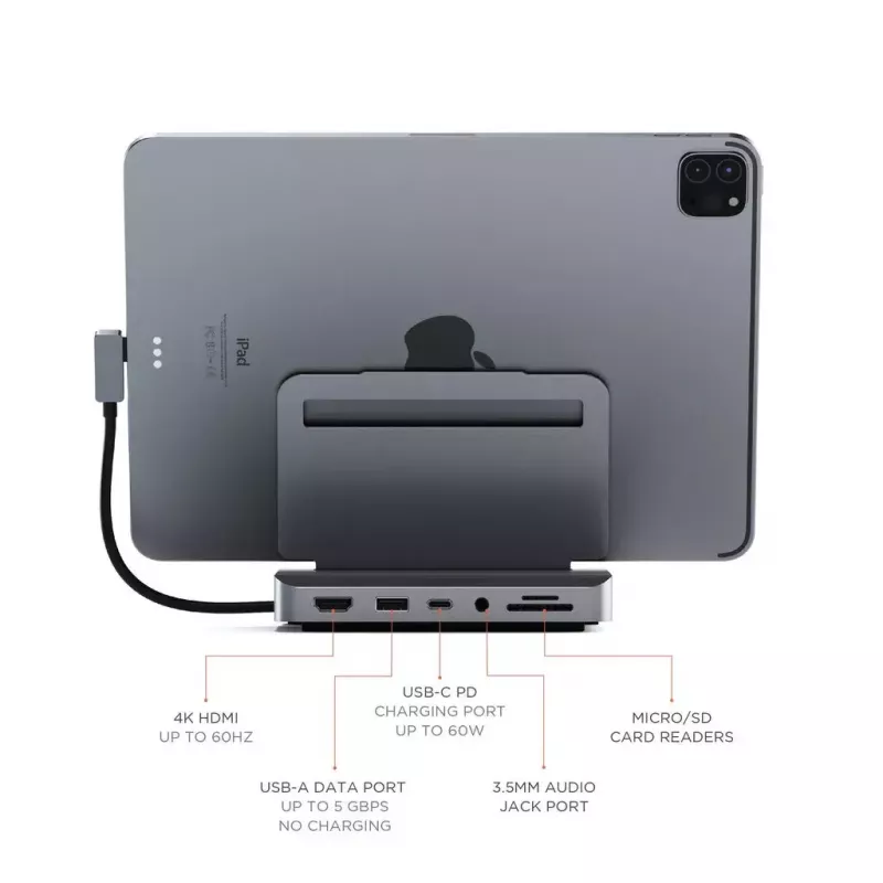 Dock para portátil Satechi ST-TCSHIPM USB-C (USB 3.2 Gen 1) com HDMI, SD/MicroSD, 60W PD, cinzento