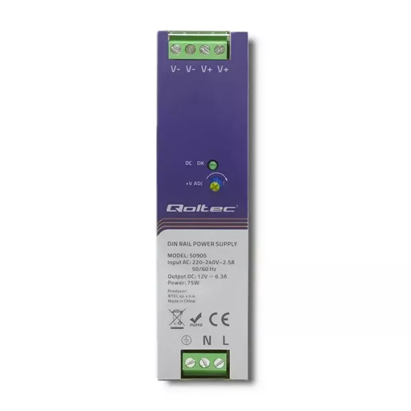 Fonte de alimentação industrial para calha DIN QOLTEC 50905