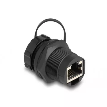 Conector fêmea RJ45 Cat.6A DeLOCK com tampa de proteção IP67 à prova de pó e água