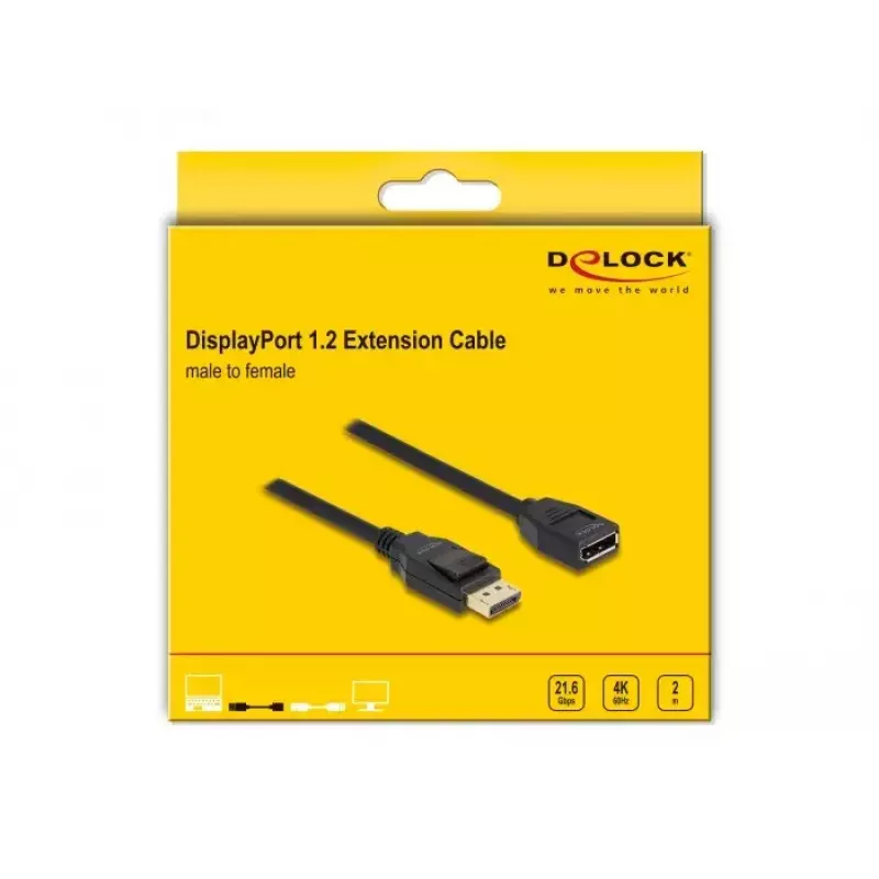 Cabo de extensão DisplayPort 1.2 DeLOCK 4K 60 Hz 2 m