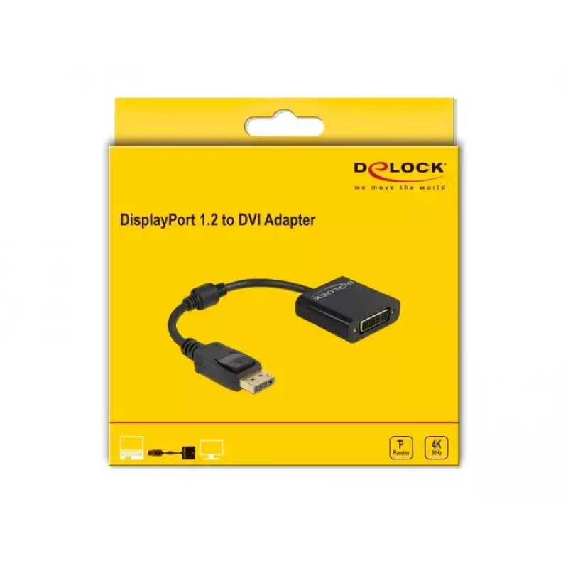 Adaptador DeLOCK DisplayPort 1.2 macho para DVI fêmea 4K passivo preto