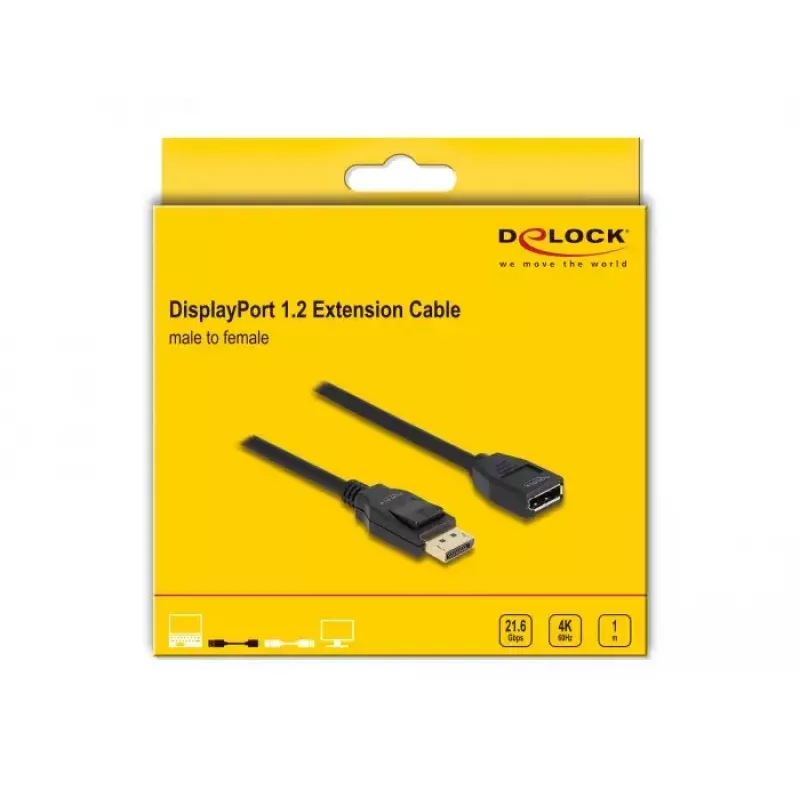 Cabo de extensão DisplayPort 1.2 DeLOCK 4K 60 Hz 1 m
