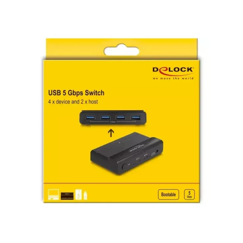 Comutador USB Delock 4 x dispositivo 2 x host 5 Gbit/s preto