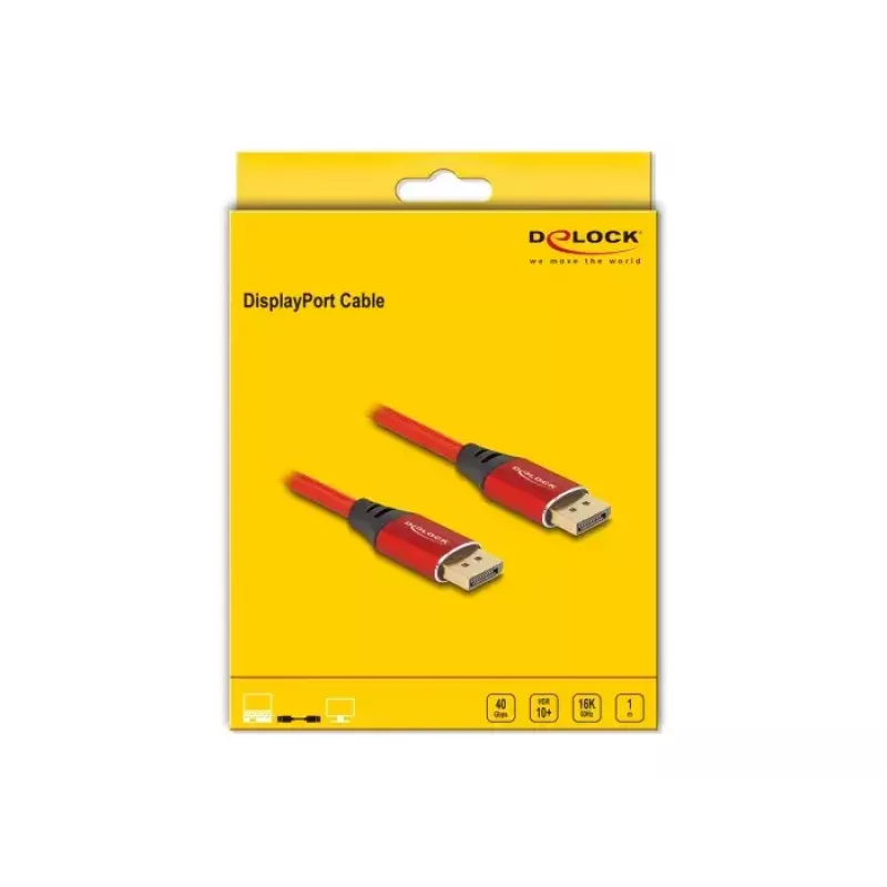 Cabo DisplayPort DeLOCK 16K 60 Hz 1 m vermelho metal