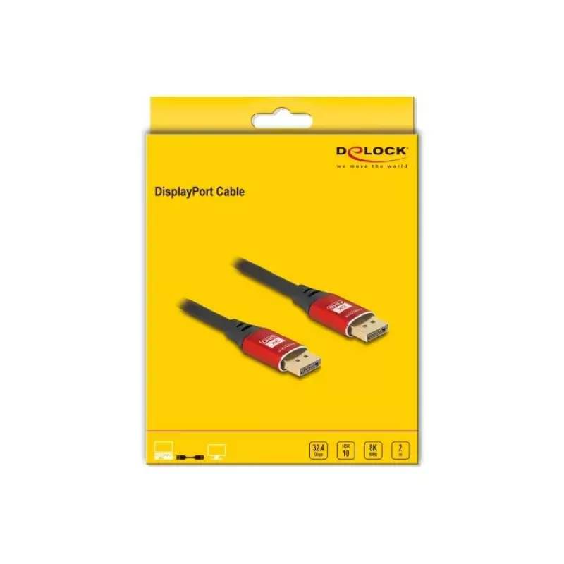 Cabo DisplayPort DeLOCK 8K 60 Hz 2 m vermelho metal