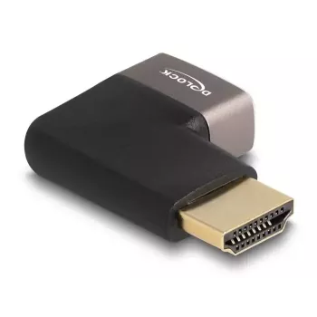 Adaptador HDMI DeLOCK ficha para conector fêmea 90° em ângulo reto 8K 60 Hz cinzento metal