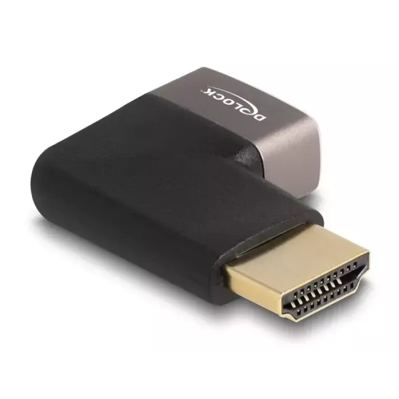 Adaptador HDMI DeLOCK ficha para conector fêmea 90° em ângulo reto 8K 60 Hz cinzento metal