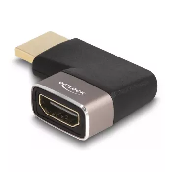 Adaptador HDMI DeLOCK ficha para conector fêmea 90° em ângulo reto 8K 60 Hz cinzento metal