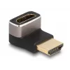 Adaptador HDMI DeLOCK ficha para conector fêmea 90° angular para baixo 8K 60 Hz cinzento metal