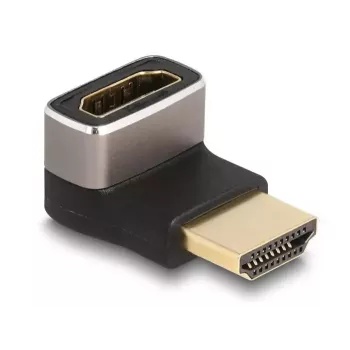 Adaptador HDMI DeLOCK ficha para conector fêmea 90° angular para baixo 8K 60 Hz cinzento metal