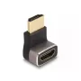 Adaptador HDMI DeLOCK ficha para conector fêmea 90° angular para baixo 8K 60 Hz cinzento metal